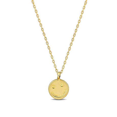 Smiley Face Pendant with Chain // 14k Yellow Gold // 17"