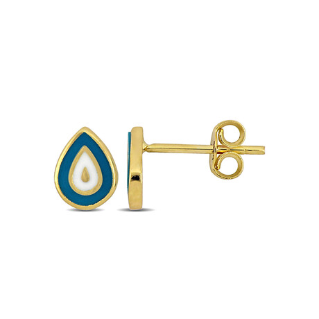 Enamel Teardrop Stud Earrings // 14k Yellow Gold // Turquoise