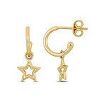 Star Drop Hoop Earrings // 14k Yellow Gold