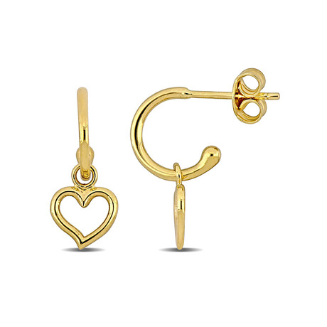 Heart Drop Hoop Earrings // 14k Yellow Gold