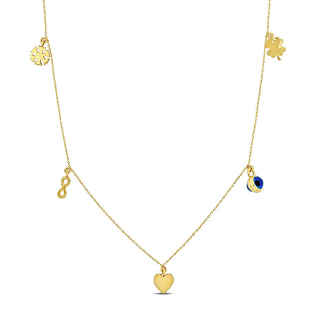 Multi-Charm Station Necklace // 14k Yellow Gold // 17"