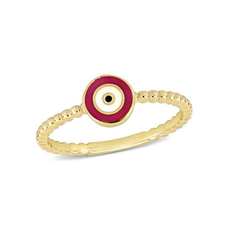 Enamel Evil Eye Ring // 14k Yellow Gold // Pink (5.5)