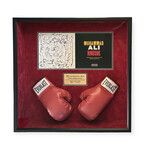 Muhammad Ali Autographed + Hand Drawn Boxing Ring Art From Ringside Book // Shadow Box Framed w/ Gloves