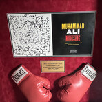 Muhammad Ali Autographed + Hand Drawn Boxing Ring Art From Ringside Book // Shadow Box Framed w/ Gloves