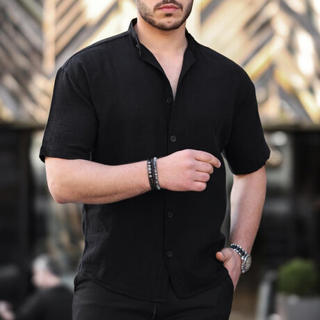 Crewneck Muslin Short Sleeve Shirt // Black (S)