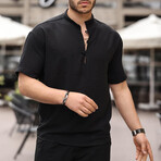 Oversize Half Patchwork Bamboo Short Sleeve Shirt // Black (L)