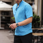 Mandarin Collar Short-Sleeve Henley // Sax (S)