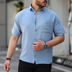 Oversize Muslin Fabric Single Pocket Shirt // Cold-Blue (M)