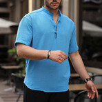 Mandarin Collar Short-Sleeve Henley // Sax (S)