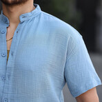 Crewneck Muslin Short Sleeve Shirt // Cold-Blue (XL)