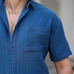 Oversize Muslin Fabric Single Pocket Shirt // Indigo (M)