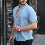 Crewneck Muslin Short Sleeve Shirt // Cold-Blue (L)