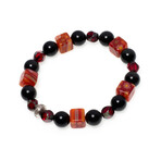 Dell Arte // Beaded Malifiore Glass + Black Obsidian + Crystal  + 925 Sterling Silver Insert Bracelet // Multicolor