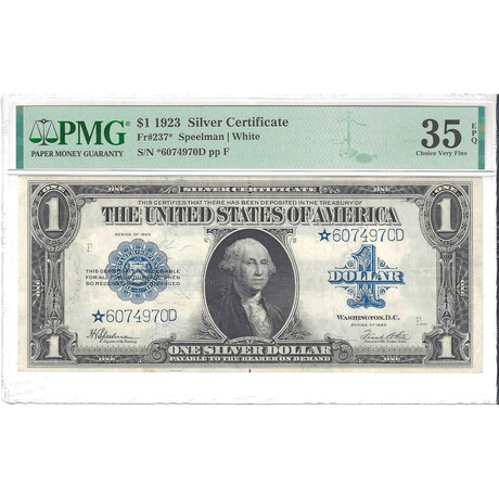 1923 $ 1 STAR Silver Certificate ERROR NOTE PMG 35 EPQ # 970