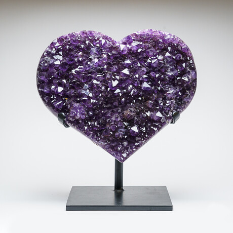 Genuine Amethyst Crystal Cluster Heart on Stand from Brazil