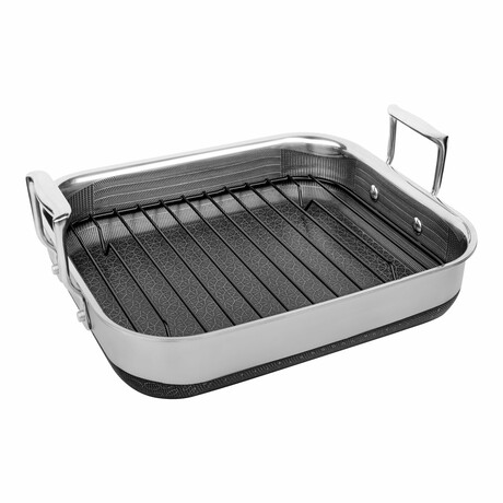 DiamondClad by Livwell 14" x 12" Hybrid Nonstick Stainless Steel Roasting Pan with Rack