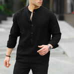 Half Patch Collar Muslin Fabric Shirt // Black (M)