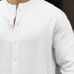 Half Patch Collar Muslin Fabric Shirt // White (M)