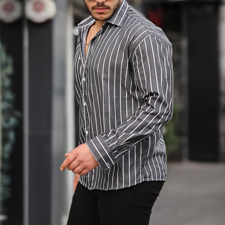 Oversize Striped Satin Shirt // Black (S)