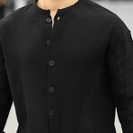 Half Patch Collar Muslin Fabric Shirt // Black (XL)