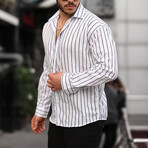 Oversize Striped Satin Shirt // White (M)