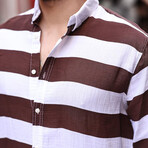 Striped Muslin Washed Shirt // Brown (S)