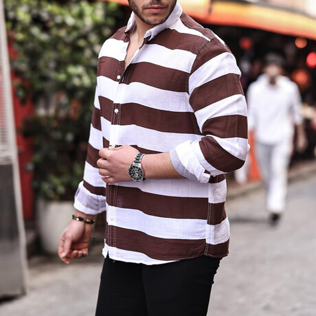 Striped Muslin Washed Shirt // Brown (S)