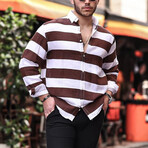 Striped Muslin Washed Shirt // Brown (XL)