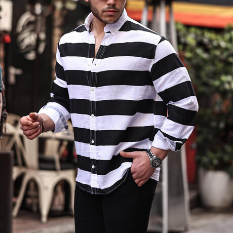 Striped Muslin Washed Shirt // Black (S)