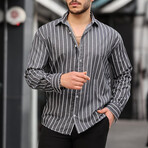 Oversize Striped Satin Shirt // Black (S)