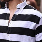 Striped Muslin Washed Shirt // Black (M)