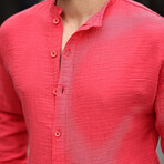 Half Patch Collar Muslin Fabric Shirt // Red (M)