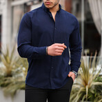 Crinkle Cotton Linen Shirt // Navy (M)