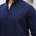 Crinkle Cotton Linen Shirt // Navy (S)