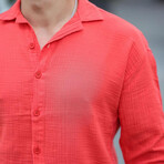 Oversize Muslin Fabric Shirt // Red (M)