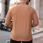 Ribbed Bowling Collar Long Sleeve Shirt // Dark Beige (S)