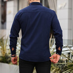 Crinkle Cotton Linen Shirt // Navy (S)