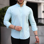 Carina Striped Cotton Long Sleeve Shirt // Turquoise (M)