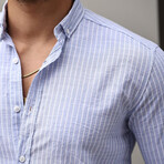 Carina Striped Cotton Long Sleeve Shirt // Blue (M)