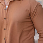 Ribbed Bowling Collar Long Sleeve Shirt // Dark Beige (L)