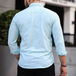 Carina Striped Cotton Long Sleeve Shirt // Turquoise (XL)