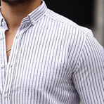 Carina Striped Cotton Long Sleeve Shirt // White + Black (S)