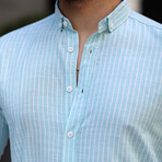 Carina Striped Cotton Long Sleeve Shirt // Turquoise (M)