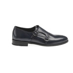 Genuine Leather Double Monk Strap Brogue Shoes // Navy Blue (Euro: 42)