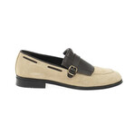 Genuine Suede Leather Fringed Loafer Shoes // Beige + Dark Brown (Euro: 43)