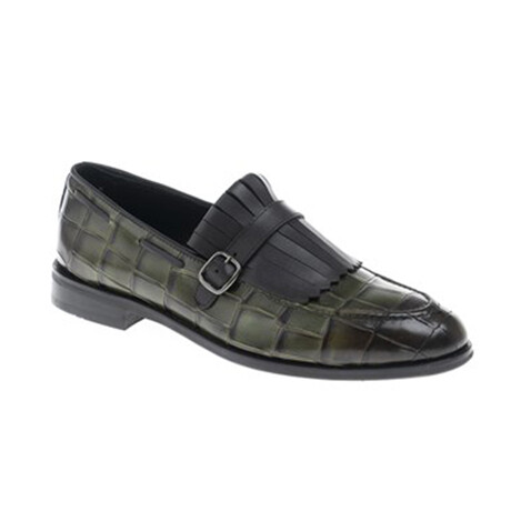 Genuine Leather Fringed Shoes // Crocodile Pattern // Green (Euro: 40)