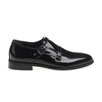 Genuine Leather Double Monk Strap Brogue Shoes // Patent Leather // Black (Euro: 40)