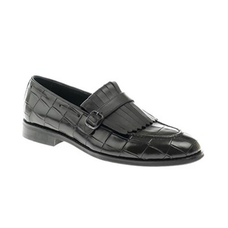 Genuine Leather Fringed Shoes // Crocodile Pattern // Black (Euro: 40)