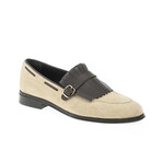 Genuine Suede Leather Fringed Loafer Shoes // Beige + Dark Brown (Euro: 42)