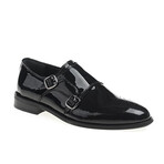 Genuine Leather Double Monk Strap Brogue Shoes // Patent Leather // Black (Euro: 42)